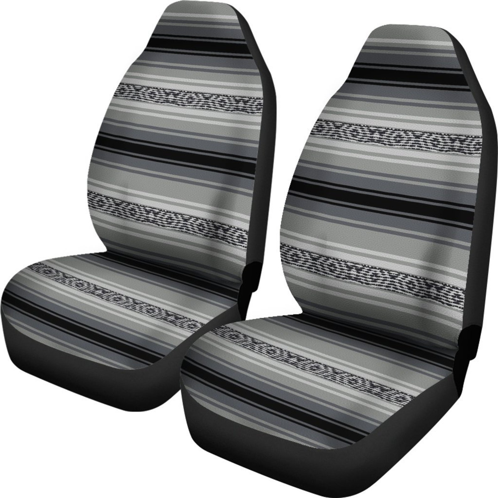 Car Seat Covers Mexican Blanket Gray Black Pattern set of 2 Etsy
