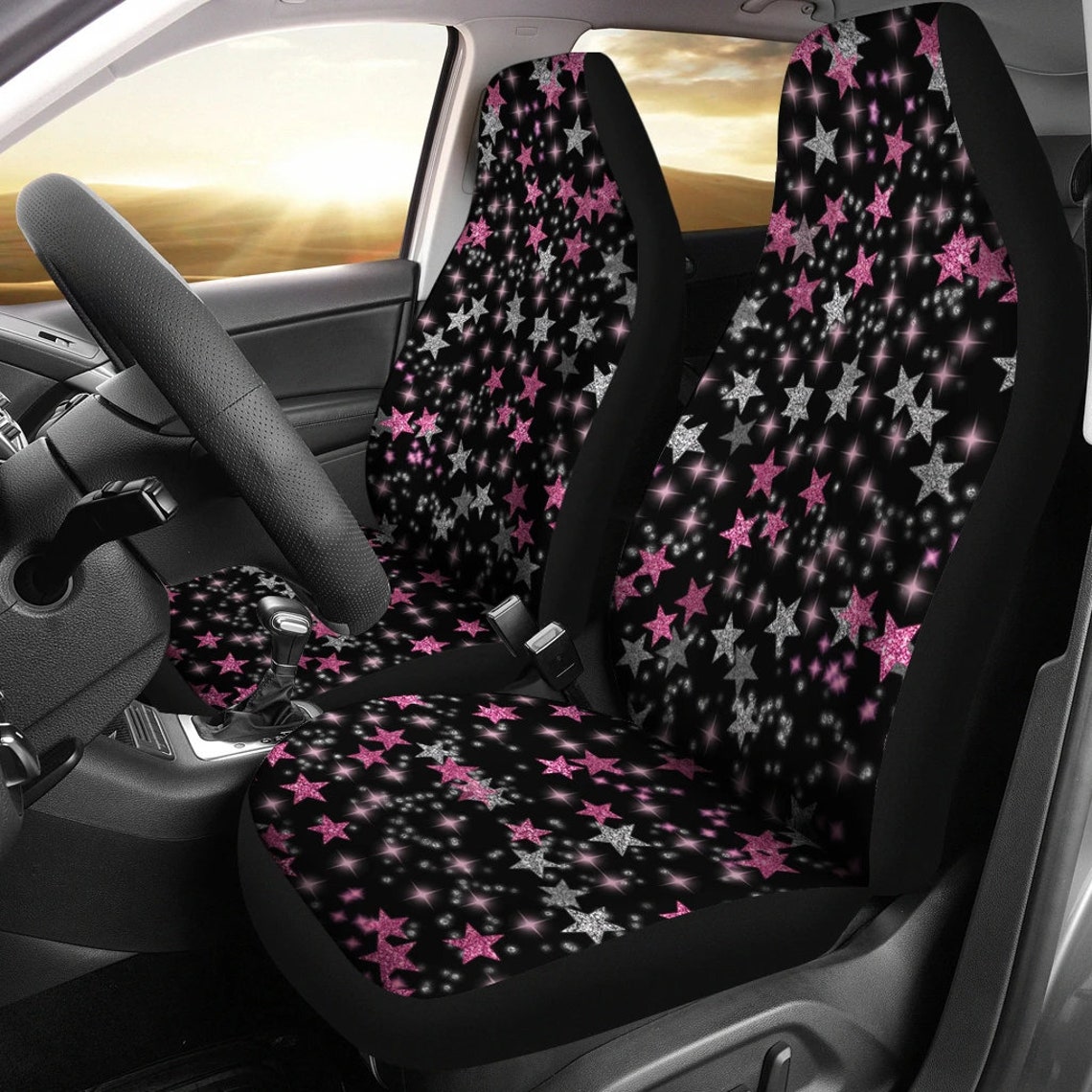 Pink Silver Stars Black Celestial Car Seat Covers Girly Etsy