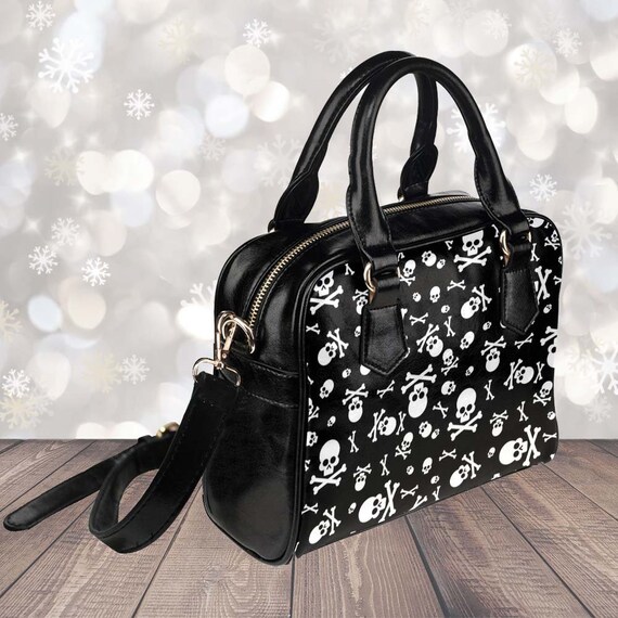 Goth Purse With Cute Skulls Pattern, Black White Handbag, Womens Gothic  Accessories, Vegan Shoulder Bag, Hand Bag, Womens Bowler Bag - Etsy
