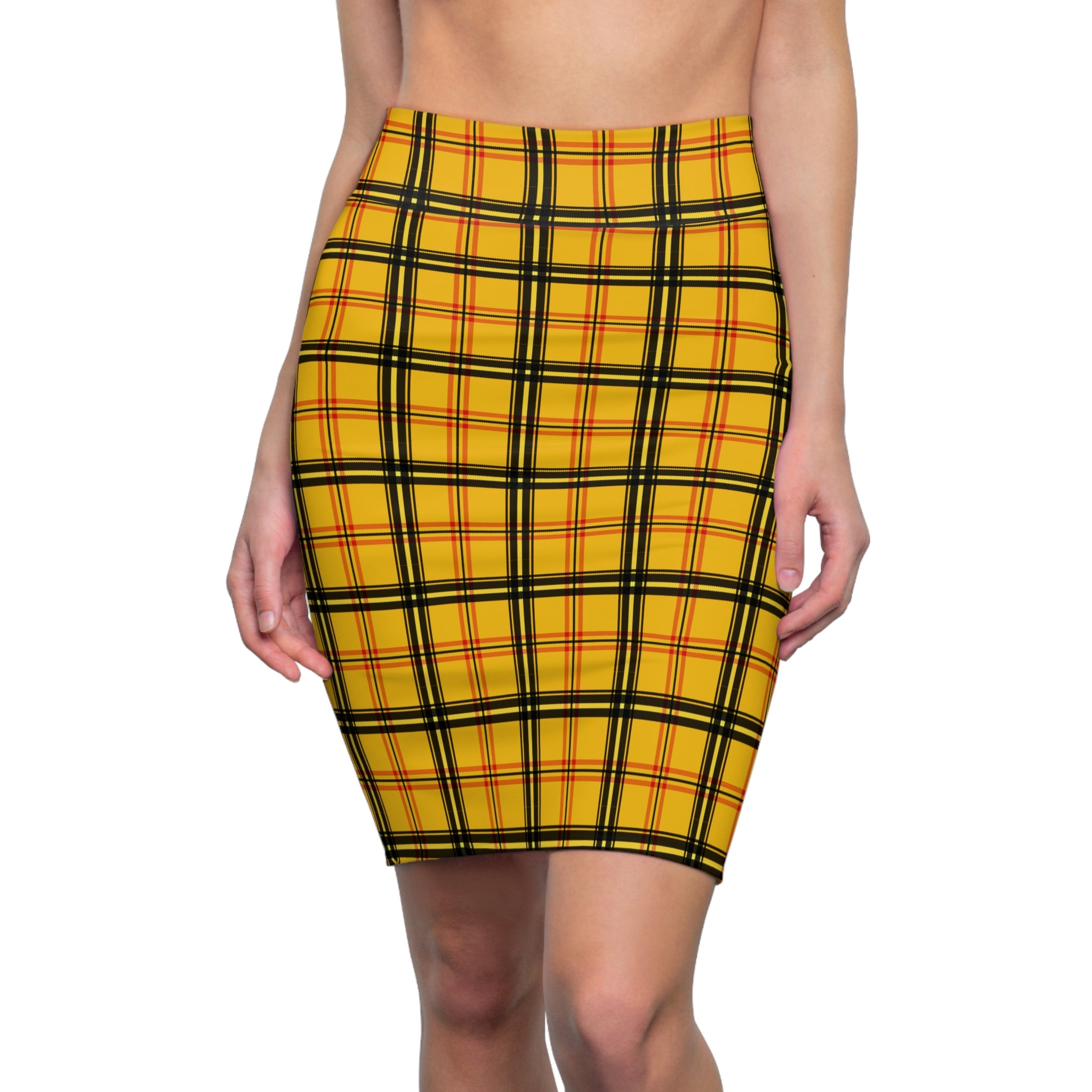 Checkered pencil skirt clearance yellow
