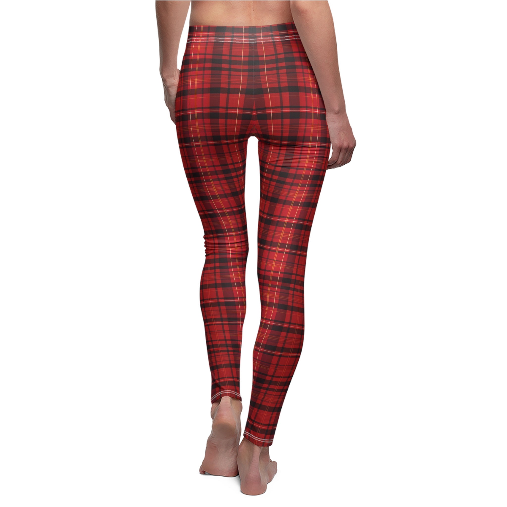 Womens red and black plaid leggings sale