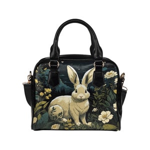 Sac à main lapin blanc, sac à main animal de la forêt Cottagecore, sac à bandoulière, sac melon pour femme