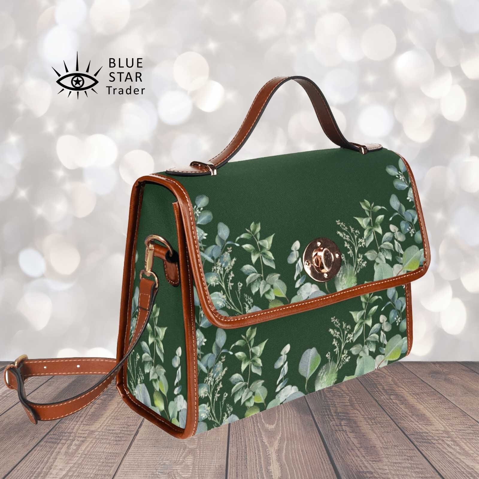 Green Purse Eucalyptus Leaf Handbag Canvas Satchel Bag Cute