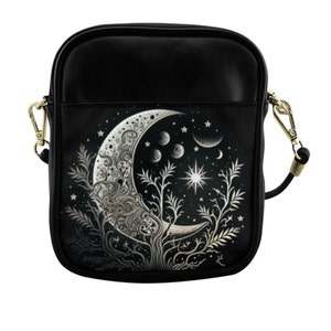 Witchy Moon Purse, Mini Cross Body Bag, Vegan Sling bag, Small crossbody bag, Cute mini phone bag, Small Crossbody Purse