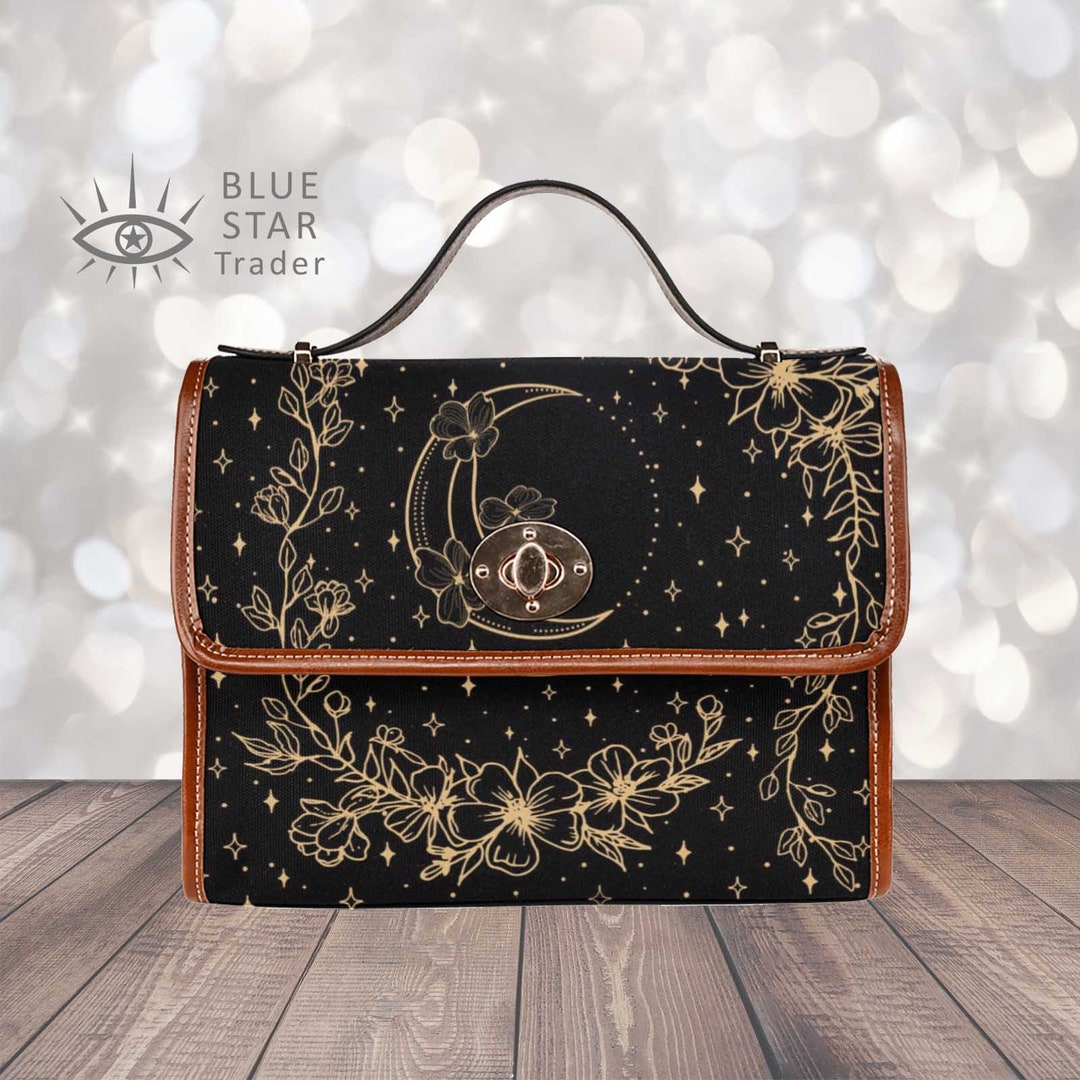 Moon embroidery handbag, witchy purse with moon & tessels 
