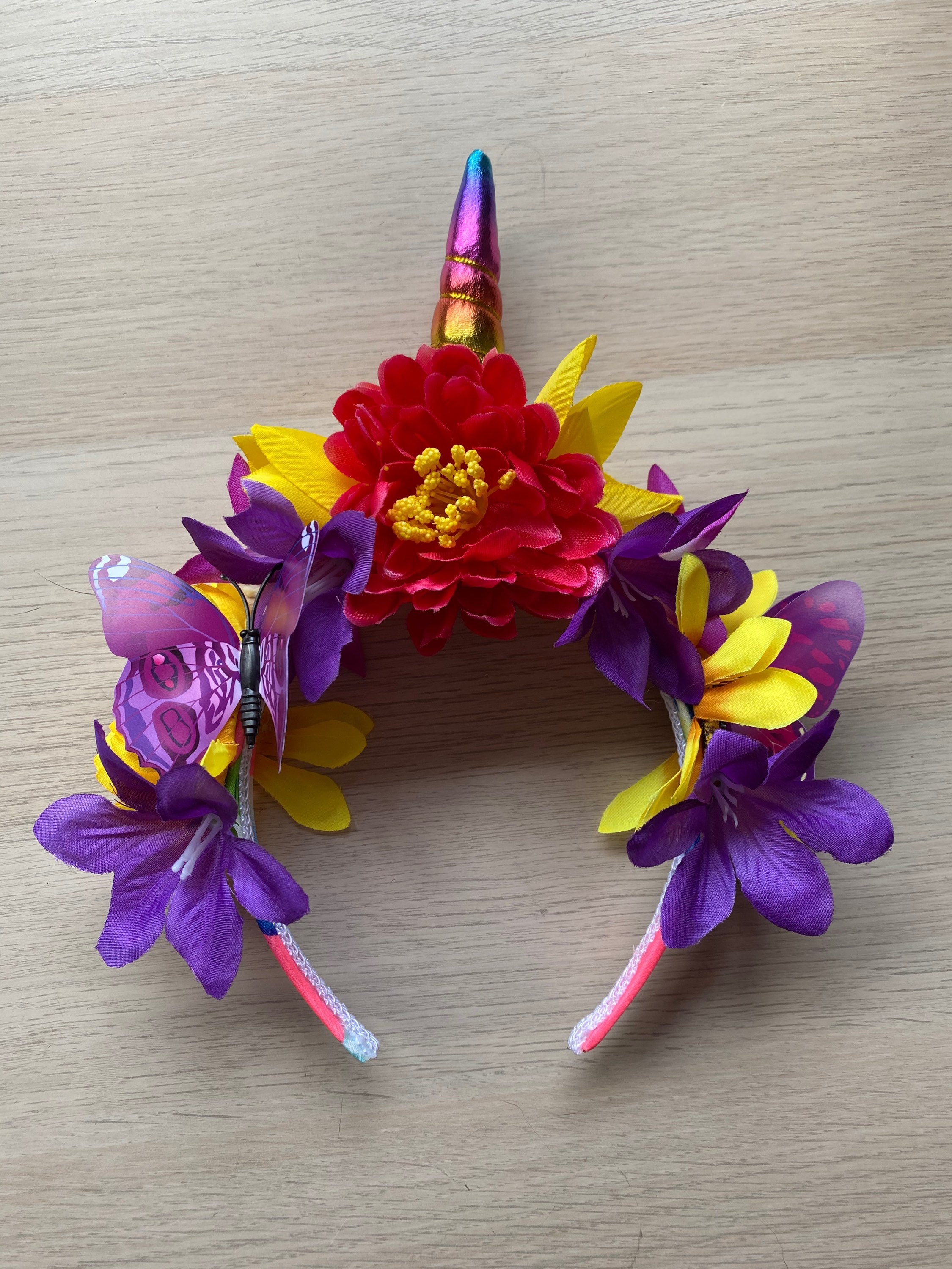 Rainbow Unicorn Headband / Headpiece With Flowers Etsy