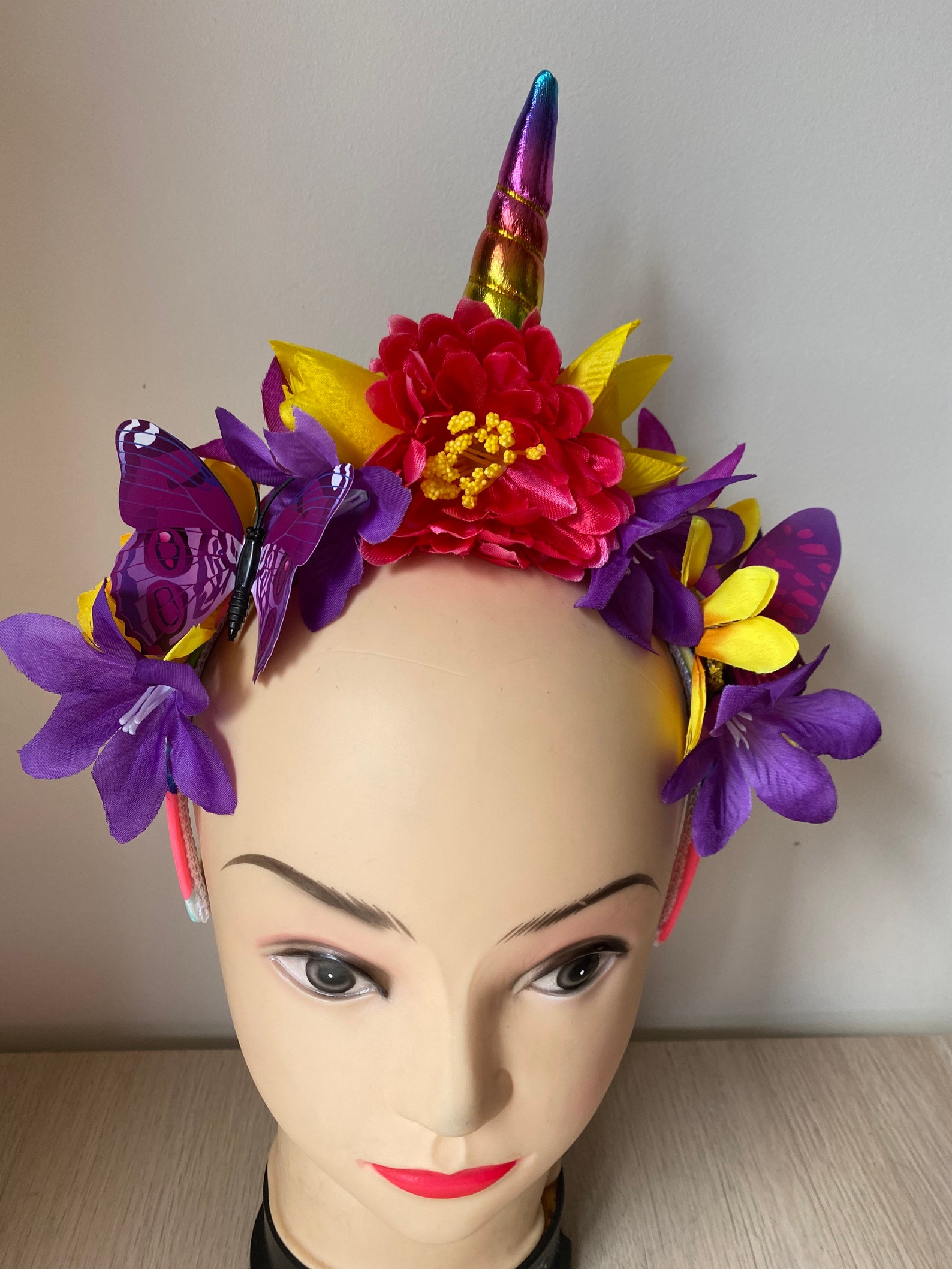 Rainbow Unicorn Headband / Headpiece With Flowers Etsy