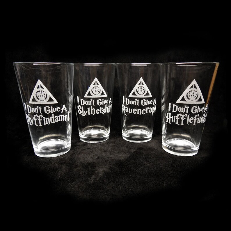 Set of Four 16-oz Hogwords Laser Engraved Pint Glasses image 1