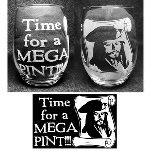 Set of four Mega Pint Johnny Depp/Jack Sparrow Laser Engraved 21-oz Stemless Wine Glasses image 1