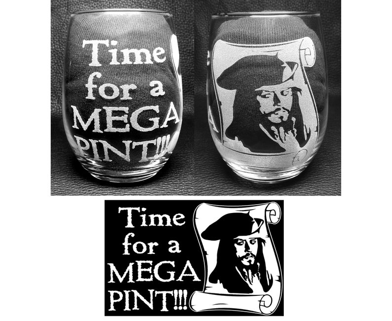 Set of four Mega Pint Johnny Depp/Jack Sparrow Laser Engraved 21-oz Stemless Wine Glasses image 1