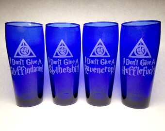 Single 15-oz "Hogwords" Laser-Engraved Cobalt Highball Glass