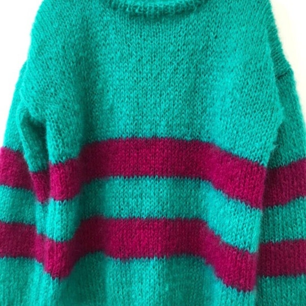 Handmade Punk Striped Mohair Jumper Turquoise and Magenta