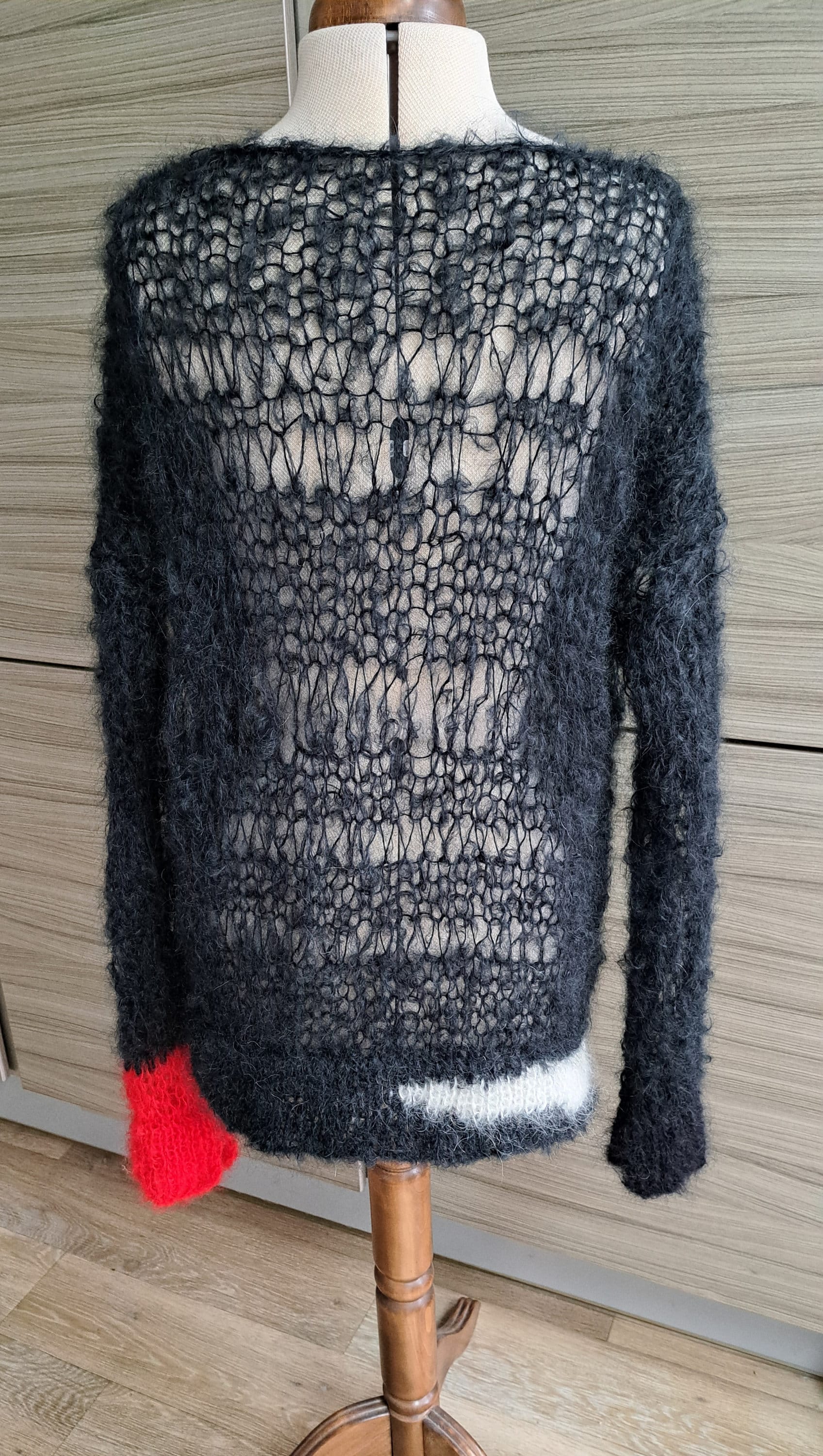 トップス layered punk grunge mohair knit sweater Grunge Mohair Sweater, Black Striped Sweater, Punk Rock