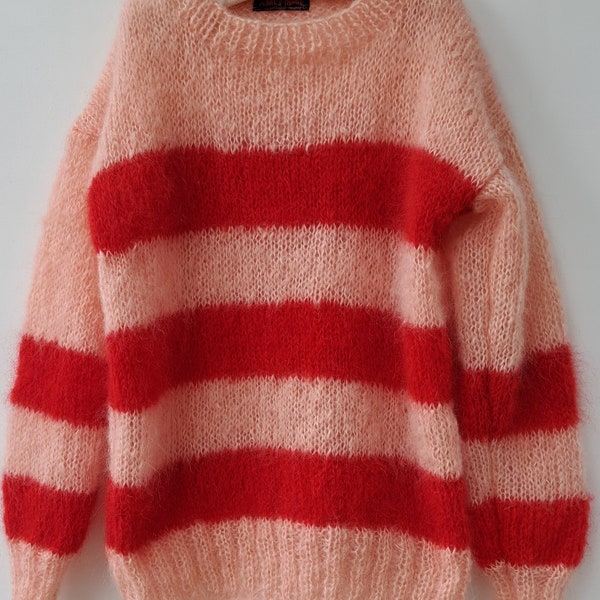 Handmade Punk Mohair Jumper: Pink and Red Striped Seditionaries Replica