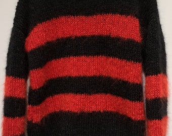 Handmade Punk Striped Mohair Jumper Black and Red