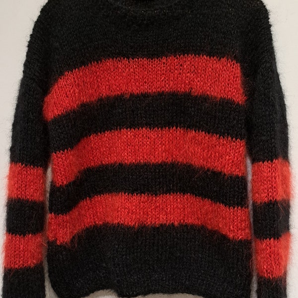 Handmade Punk Striped Mohair Jumper Black and Red