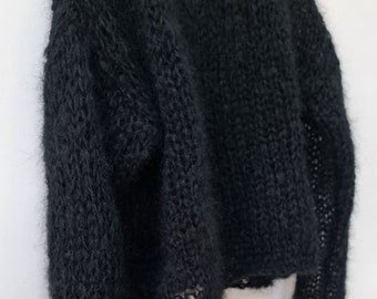 Handmade Loose Cropped Black Mohair Jumper