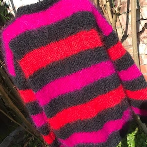 Red Black Striped Grunge Pullover, Punk Mohair Sweater With
