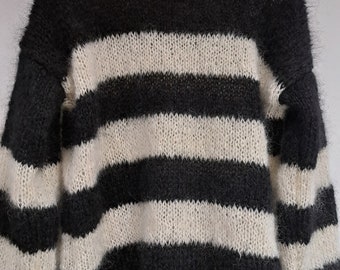 Handmade Punk Striped Mohair Jumper in Black and White