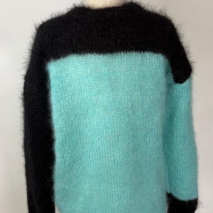Handmade Punk Mohair Jumper: Minty blue and black in Seditionaries style
