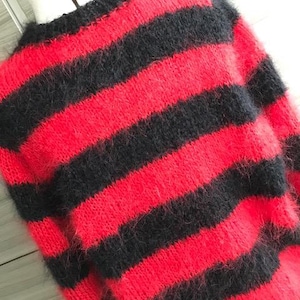 トップス layered punk grunge mohair knit sweater Red Black Striped Grunge Pullover, Punk Mohair Sweater With