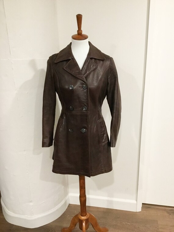 70s Vintage Brown Leather Jacket Golden Bear Label - image 3