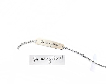 Custom Engraved Handwriting Bracelet, Actual Signature Jewelry, Actual Handwriting Bracelet, Memorial Gift, Autograph Bracelet