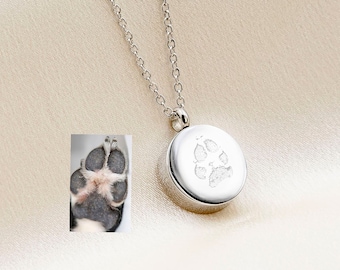 Custom Paw Print Cremation Urn Necklace, Actual Paw Print Necklace, Pet Owner Necklace, Pet Loss Cremation Jewelry, Personalized Dog Urn