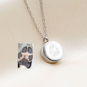 Custom Paw Print Cremation Urn Necklace, Actual Paw Print Necklace, Pet Owner Necklace, Pet Loss Cremation Jewelry, Personalized Dog Urn