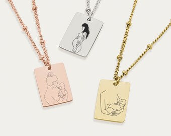Mother Rectangle Tag Necklace, Mom and Baby Necklace, New Mom Gift, Gift for Mom, Baby Shower Gift, Mother's Necklace, Mother's Day Gift