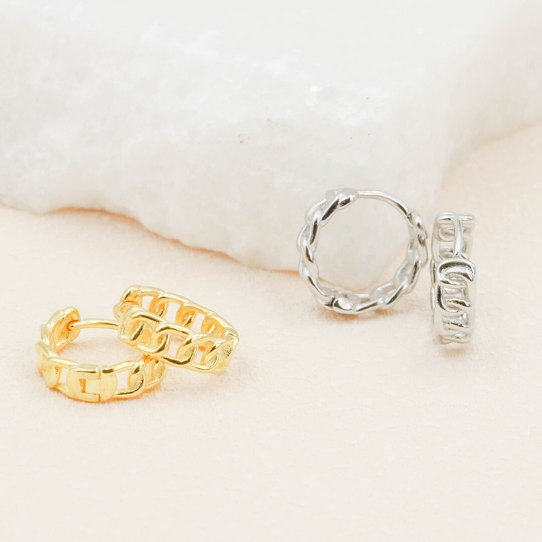 Curb Chain Link Huggie Earrings Gold Earrings Gold Statement Etsy