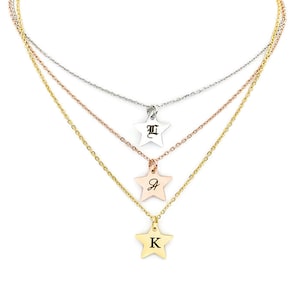 Star Necklace, Personalized Star Necklace, Dainty Initial Necklace, Layering Necklace, Letter Necklace, Custom Engraved Pendant