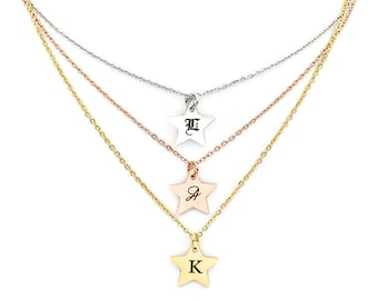 Star Necklace, Personalized Star Necklace, Dainty Initial Necklace, Layering Necklace, Letter Necklace, Custom Engraved Pendant