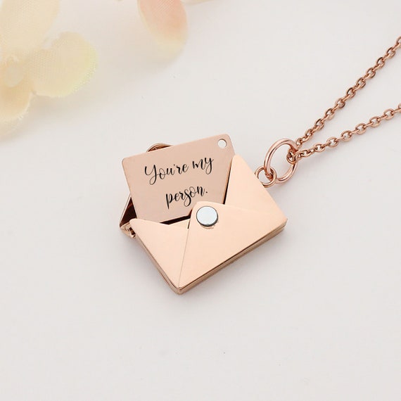 Engraved secret message heart envelope locket deals