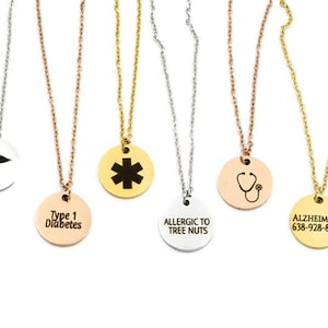 Medical ID Necklace, Medical Alert Necklace, Alert Necklace, Disc Necklace, Allergy Necklace, Diabetic Necklace, Epilepsy Necklace