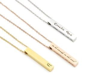 Personalized Bar Necklace, 3D Bar, 4 Sided Bar, Name Necklace, Coordinates Necklace, Date Necklace, Gift for Her, Gift for Him