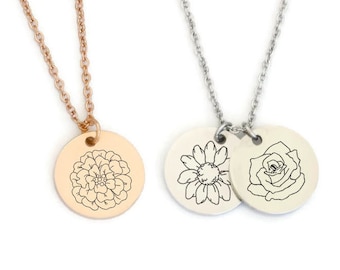Birth Flower Necklace, Flower Necklace, Mom Necklace, Birth Month Necklace, Custom Birth Flower Necklace, Gift for Mom, Mother's Day Gift