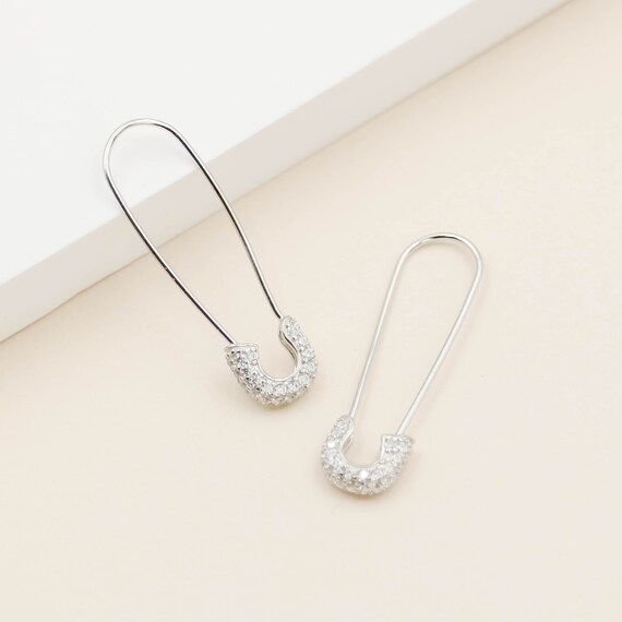 White gold safety pin earrings discount