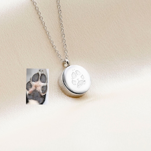 Collar de urna de cremación con huella de pata personalizada, collar con huella de pata real, collar para dueño de mascota, joyería de cremación por pérdida de mascota, urna de perro personalizada