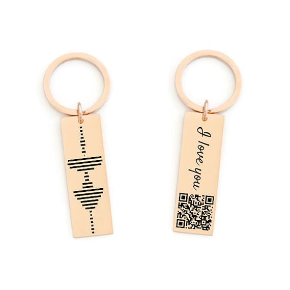 Soundwave Keychain with QR Code Soundwave Art QR Code Voice Recording Keychain Your Voice Keychain Gift for Him Father s Day Gift