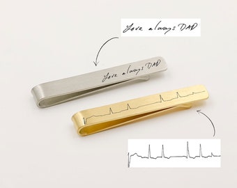 Custom Engraved Tie Clip, Handwriting Tie Clip, Custom Tie Bar for Dad, Father of the Bride Gift, New Dad Gift