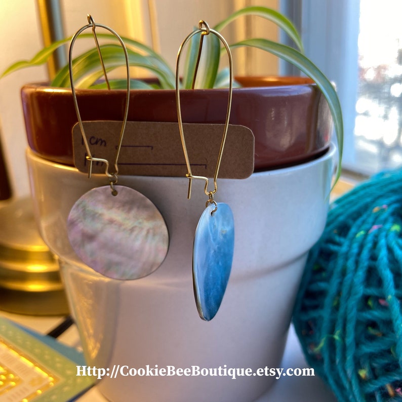 Natural Mother Of Pearl MOP Big Circle Earrings Kidney Ear Wires
