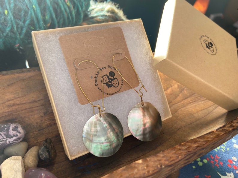 Natural Mother Of Pearl MOP Big Circle Earrings Kidney Ear Wires