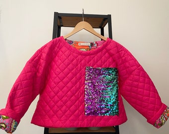 Hot Neon Pink Quilted Sweatshirt