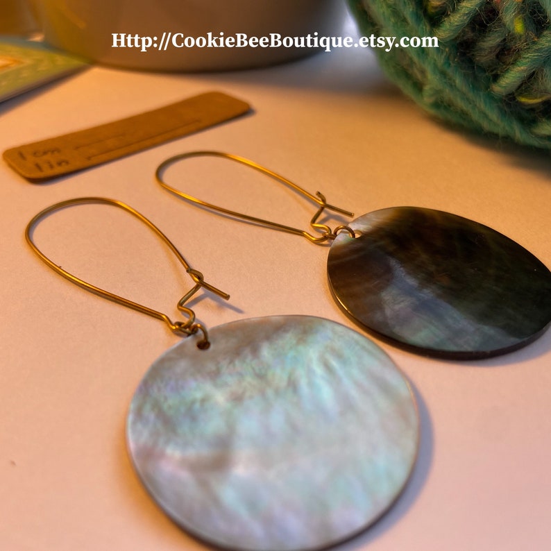 Natural Mother Of Pearl MOP Big Circle Earrings Kidney Ear Wires