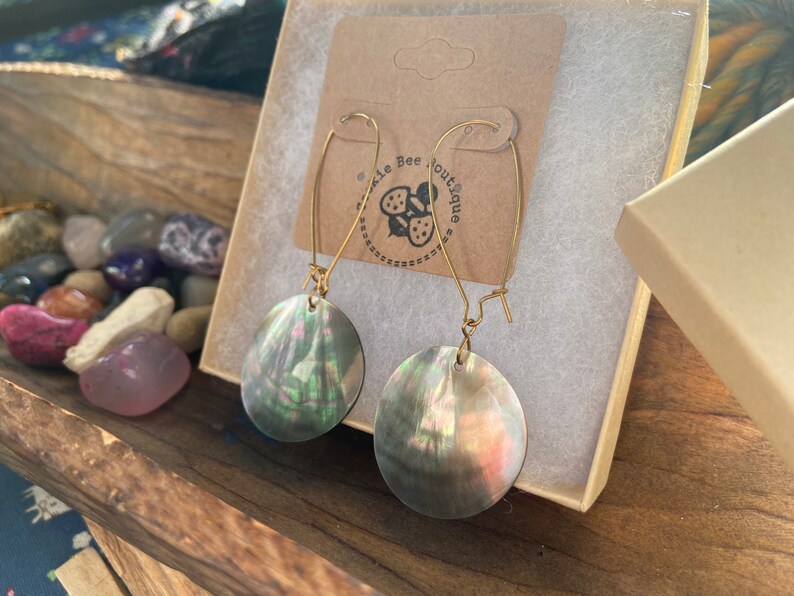 Natural Mother Of Pearl MOP Big Circle Earrings Kidney Ear Wires
