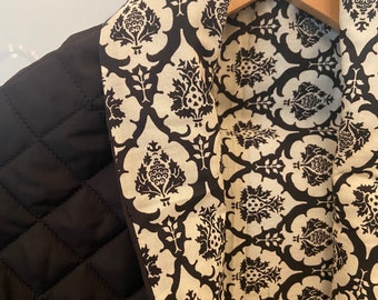 Black and White Quilted Shawl with Pockets