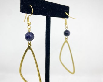 Natural Blue Sandstone Geometric Triangle Earrings