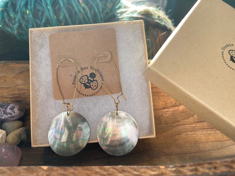 Natural Mother Of Pearl MOP Big Circle Earrings Kidney Ear Wires