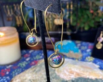 Rainbow Lava Geometric Circle Earrings